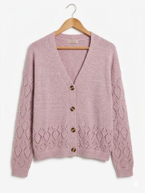 Women’s Dusty Pink Openwork Button Cardigan Sweater